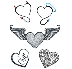 Various Modern Love Hearts tattoo sheet
